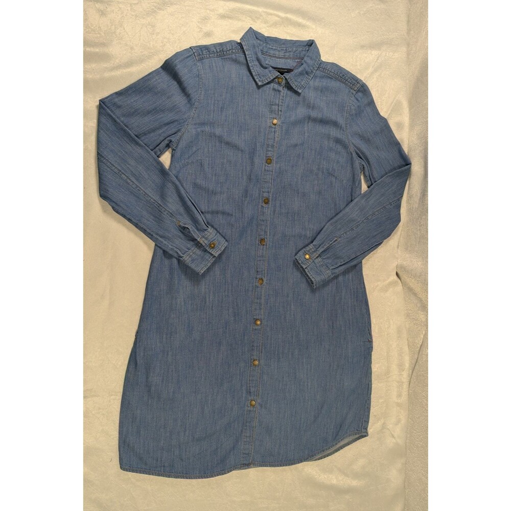 Tommy Hilfiger Women's M Chambray Denim Shirt Dress Button Front Pockets Blue
